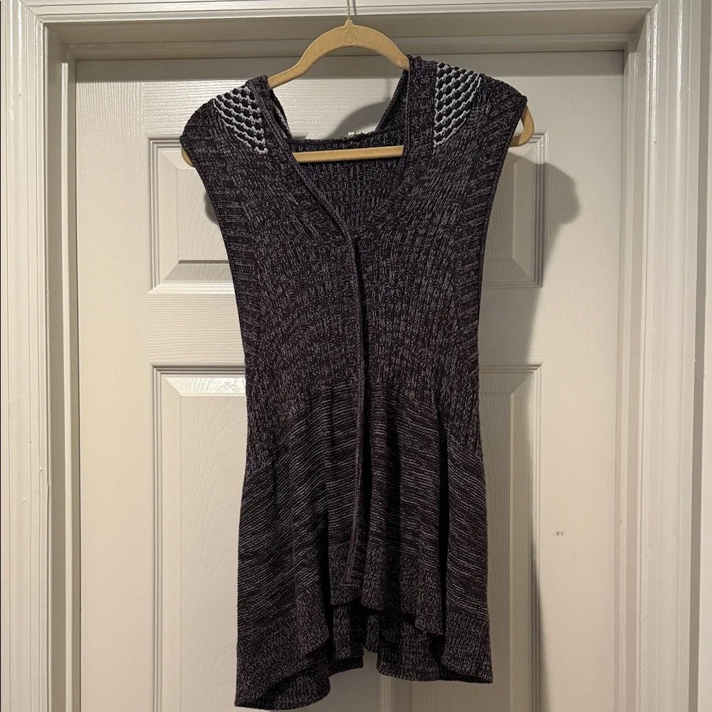 Free People Black Gray Cotton Knit Lightweight Hooded Autumn Sleeveless Cardi XS